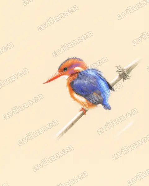 Ilustración en Lápiz de color: Ispidina picta (Martín pigmeo africano)