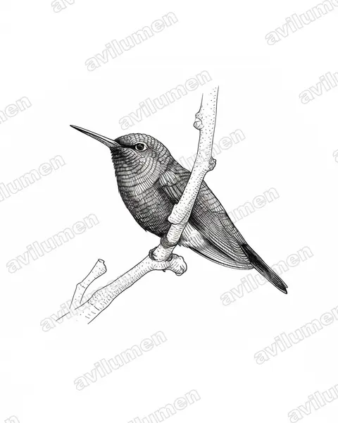 Illustration im Stil Tusche: Juliakolibri (Juliamyia julie)