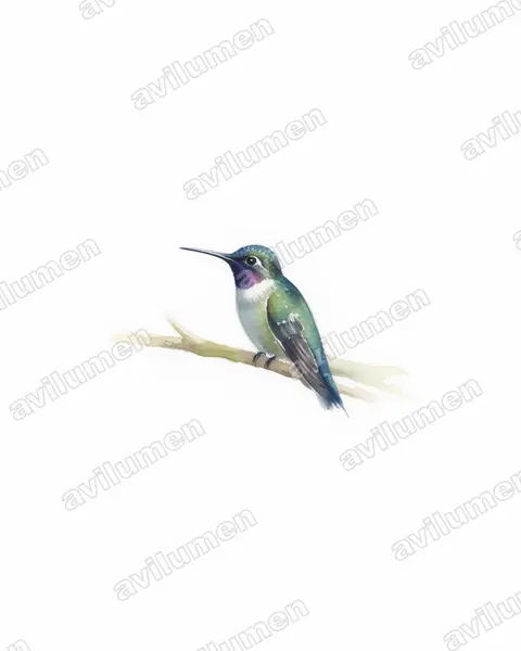 Watercolor illustration: Klais guimeti (Violet-headed hummingbird)
