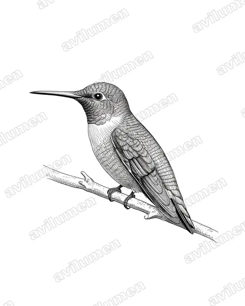 Ink illustration: Klais guimeti (Violet-headed hummingbird)