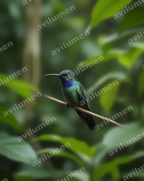 Realistic illustration: Klais guimeti (Violet-headed hummingbird)