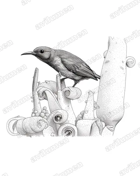 Ilustración en Tinta: Kurochkinegramma hypogrammicum (Suimanga estriado)