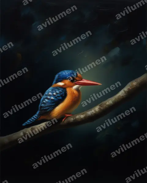 Ilustración en Óleo: Lacedo pulchella (Martín cazador chico)