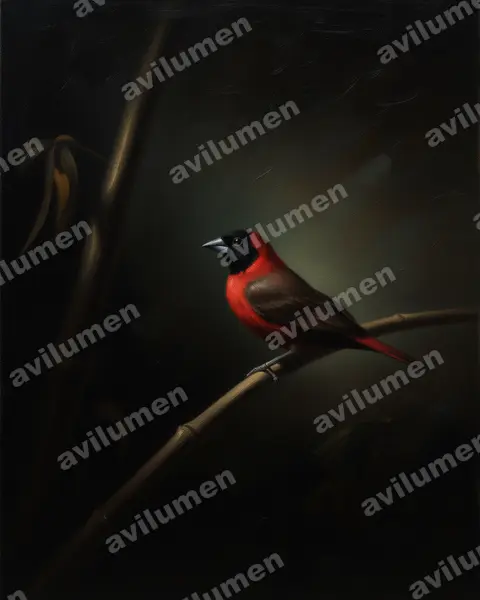 Illustration Huile : Lagonosticta larvata (Amarante vineux)