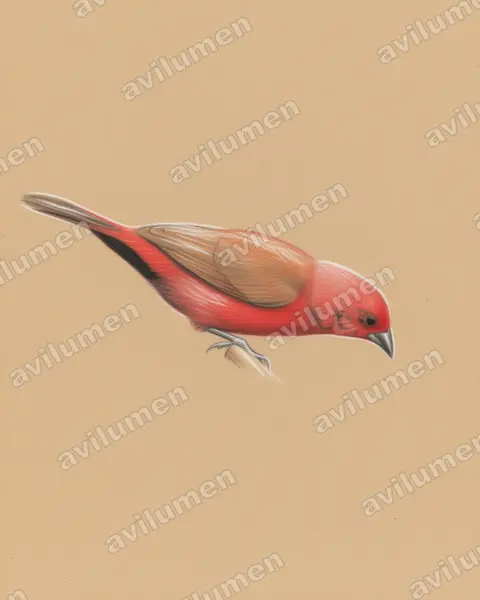 Illustration im Stil Buntstift: Rosenamarant (Lagonosticta rhodopareia)