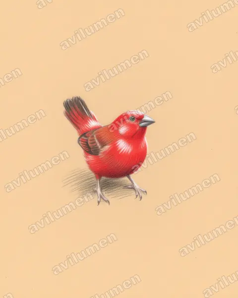 Ilustración en Lápiz de color: Lagonosticta sanguinodorsalis (Amaranta roquera)