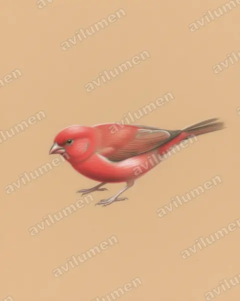 Ilustración en Lápiz de color: Lagonosticta senegala (Amaranta senegalesa)