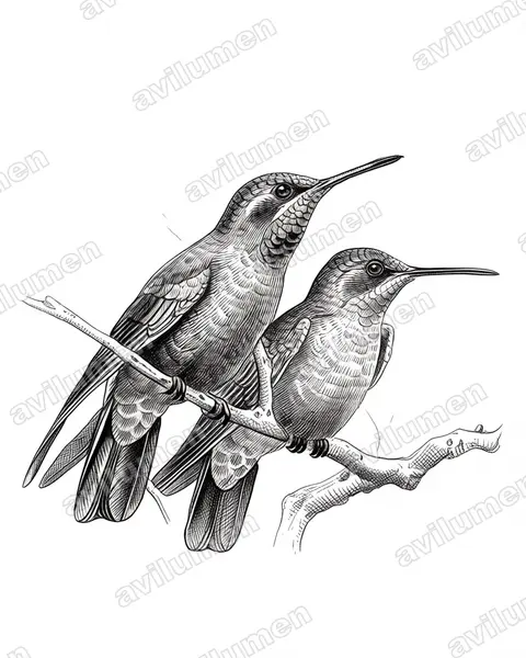 Ilustración en Tinta: Lampornis amethystinus (Colibrí amatistino​)