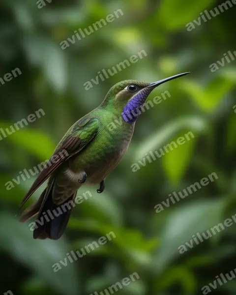Ilustración en Realista: Lampornis amethystinus (Colibrí amatistino​)