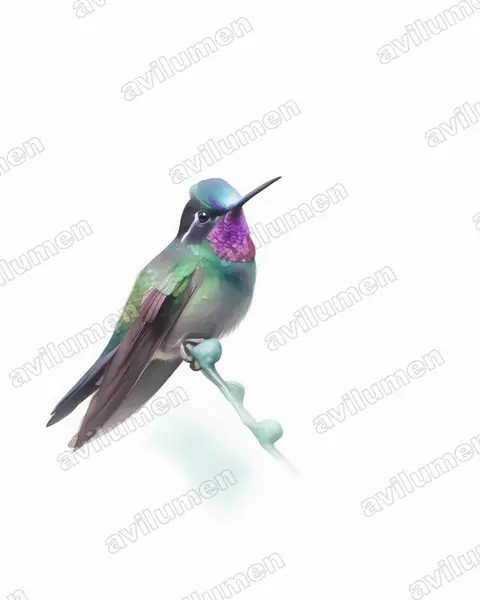 Watercolor illustration: Lampornis calolaemus (Purple-throated mountaingem)