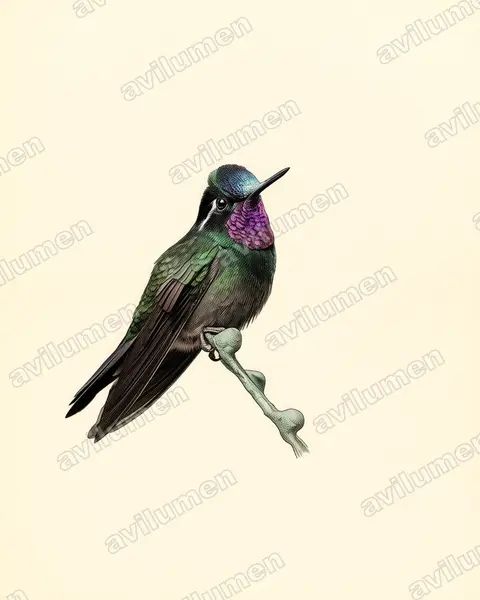 Vintage plate illustration: Lampornis calolaemus (Purple-throated mountaingem)