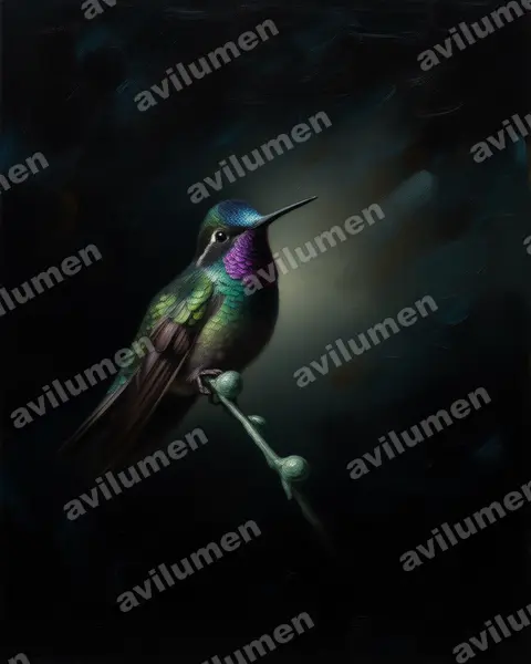 Oil illustration: Lampornis calolaemus (Purple-throated mountaingem)