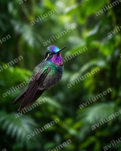 Realistic illustration: Lampornis calolaemus (Purple-throated mountaingem)