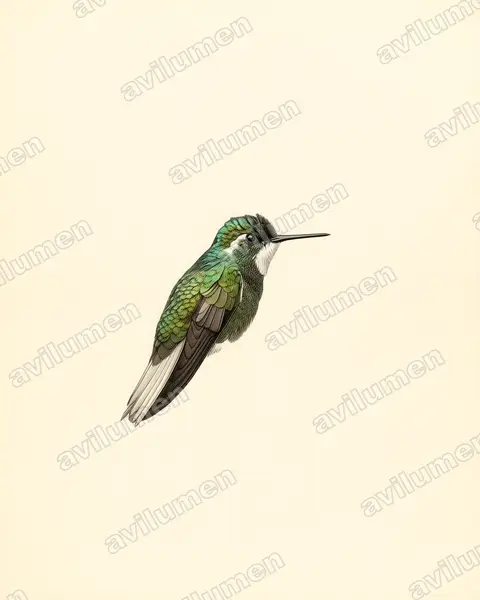 Ilustración en Lámina antigua: Lampornis castaneoventris (Colibrí ventricastaño)