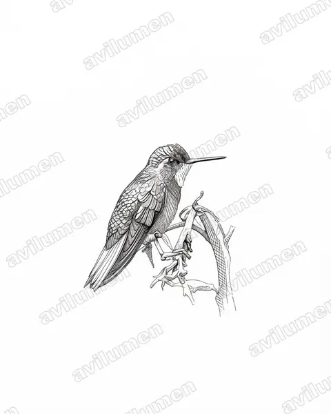 Ilustración en Tinta: Lampornis castaneoventris (Colibrí ventricastaño)