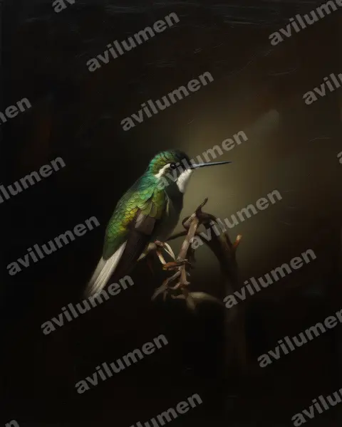 Ilustración en Óleo: Lampornis castaneoventris (Colibrí ventricastaño)
