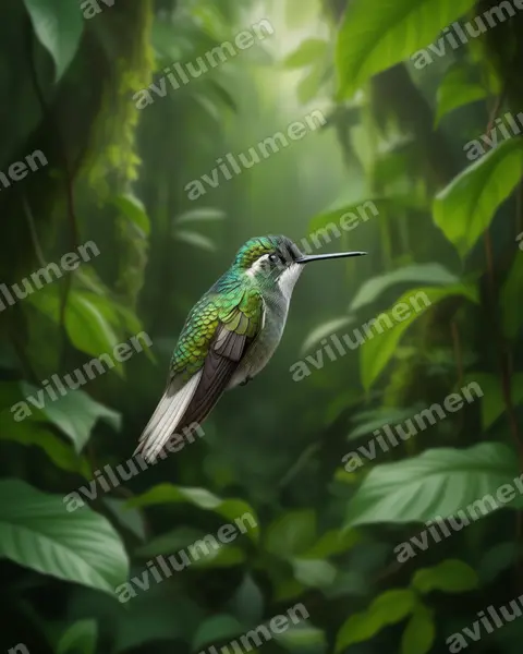 Ilustración en Realista: Lampornis castaneoventris (Colibrí ventricastaño)