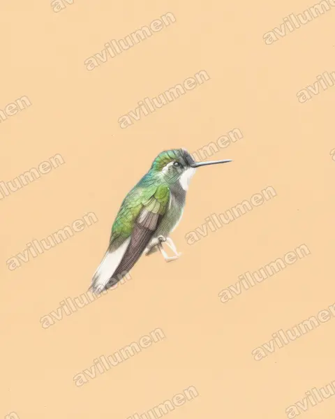 Ilustración en Lápiz de color: Lampornis castaneoventris (Colibrí ventricastaño)