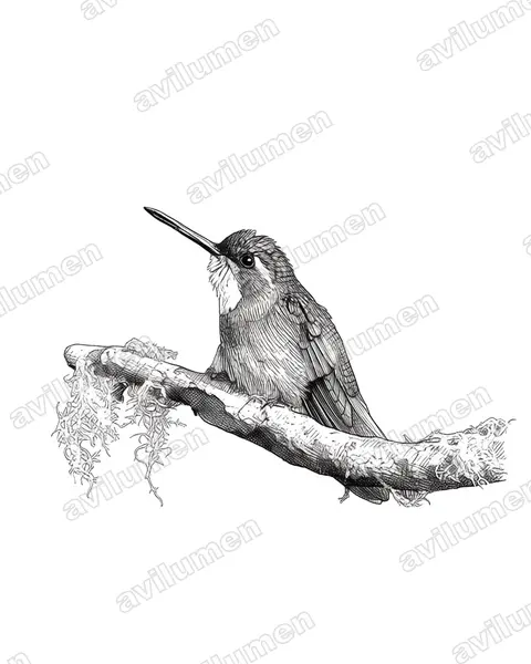 Illustration Encre : Lampornis cinereicauda (Colibri à queue grise)