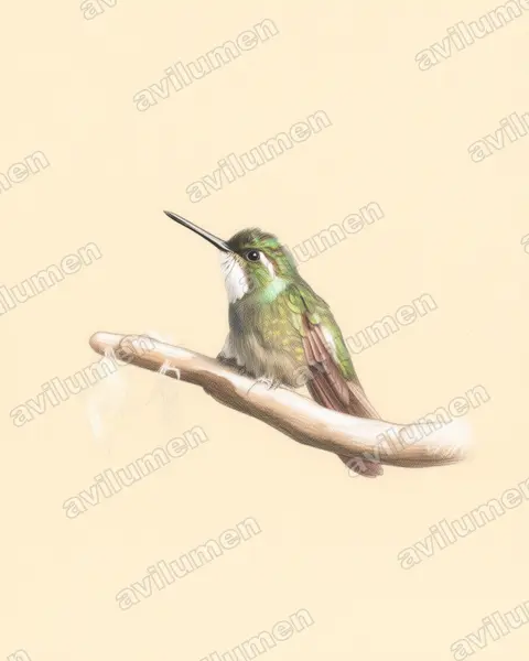 Illustration Crayon de couleur : Lampornis cinereicauda (Colibri à queue grise)