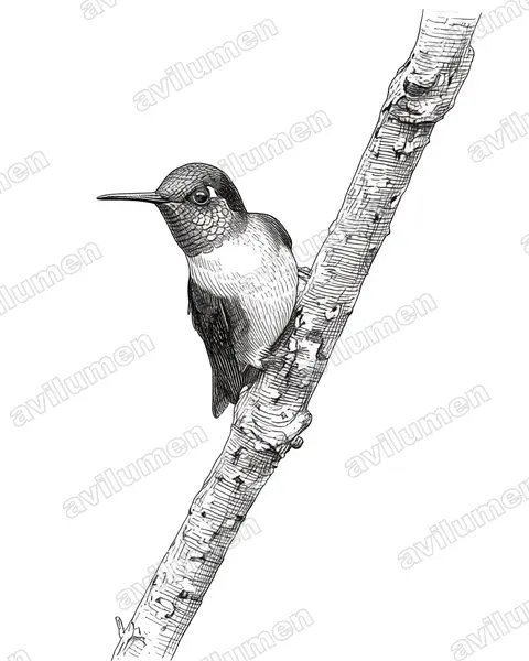 Ink illustration: Lampornis hemileucus (White-bellied mountaingem)