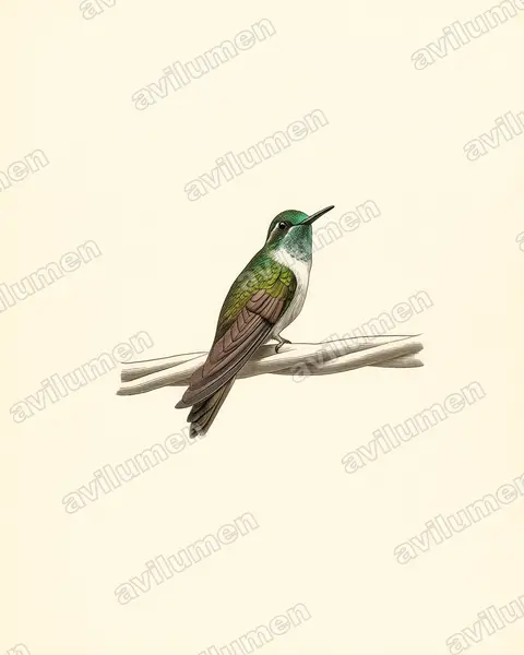 Illustration im Stil Historische Tafel: Grünkehlnymphe (Lampornis viridipallens)