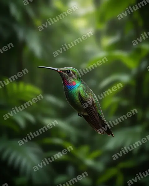 Realistic illustration: Lamprolaima rhami (Garnet-throated Hummingbird)