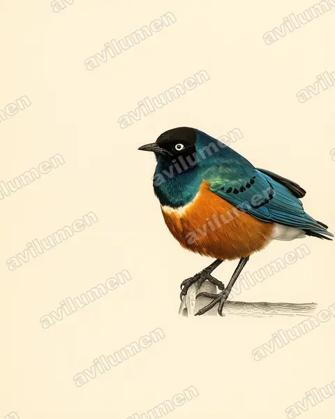 Vintage plate illustration: Lamprotornis superbus (Superb Starling)