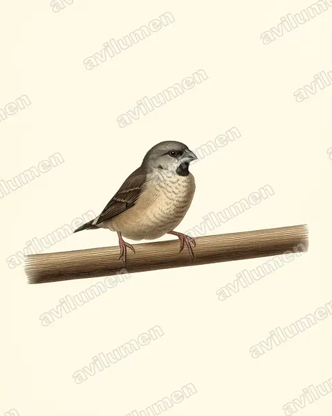 Vintage plate illustration: Lepidopygia nana (Madagascar mannikin)