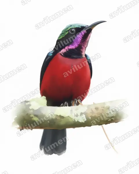 Ilustración en Acuarela: Leptocoma brasiliana (Suimanga ventrigranate)