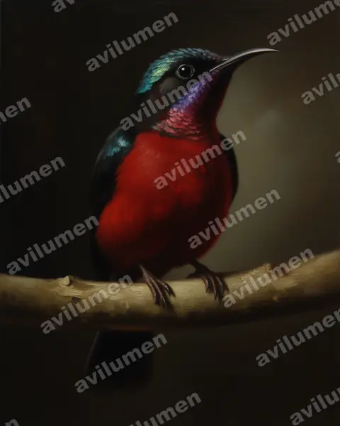Ilustración en Óleo: Leptocoma brasiliana (Suimanga ventrigranate)