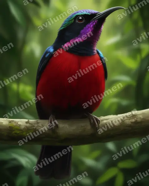 Ilustración en Realista: Leptocoma brasiliana (Suimanga ventrigranate)