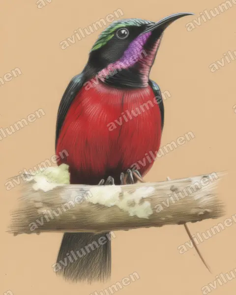 Ilustración en Lápiz de color: Leptocoma brasiliana (Suimanga ventrigranate)
