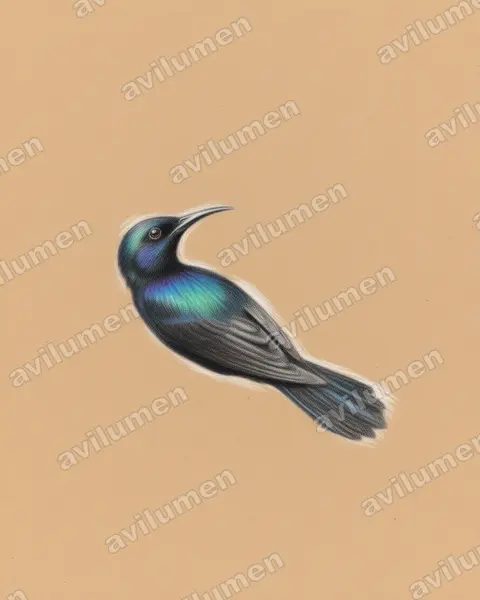 Colored pencil illustration: Leptocoma calcostetha (Copper-throated Sunbird)