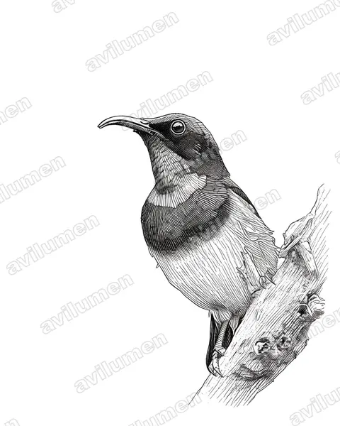 Ilustración en Tinta: Leptocoma minima (Suimanga mínimo)
