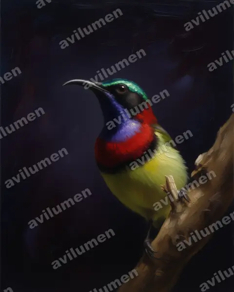 Ilustración en Óleo: Leptocoma minima (Suimanga mínimo)