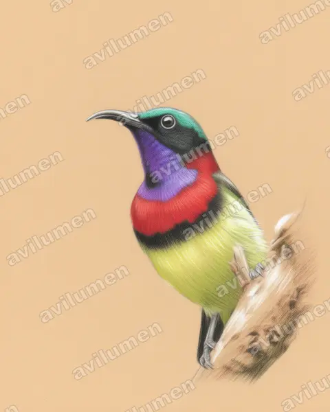 Ilustración en Lápiz de color: Leptocoma minima (Suimanga mínimo)