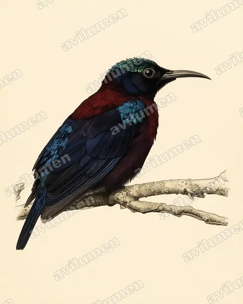 Ilustración en Lámina antigua: Leptocoma sericea (Leptocoma aspasia)