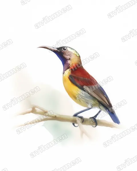 Purple-throated Sunbird（Leptocoma sperata）的水彩插画
