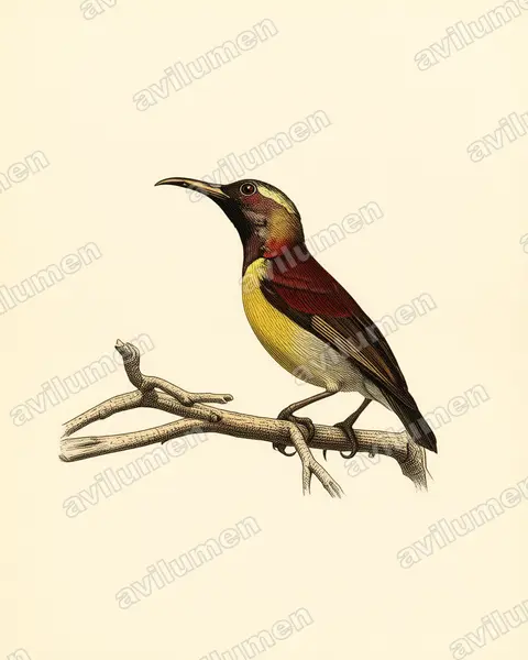 Purple-throated Sunbird（Leptocoma sperata）的古典图版插画