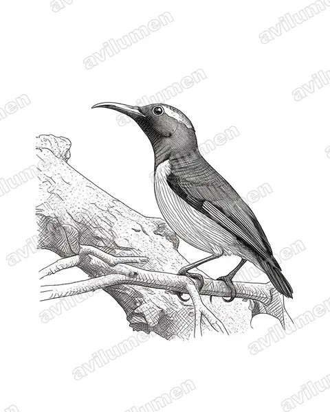 Purple-throated Sunbird（Leptocoma sperata）的钢笔墨线插画