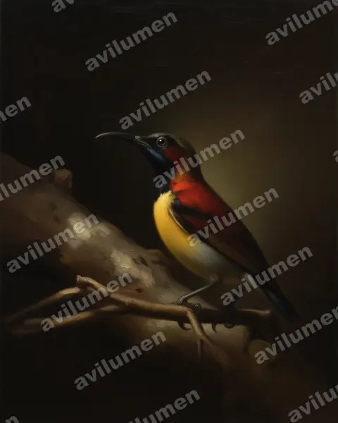 Purple-throated Sunbird（Leptocoma sperata）的油画插画