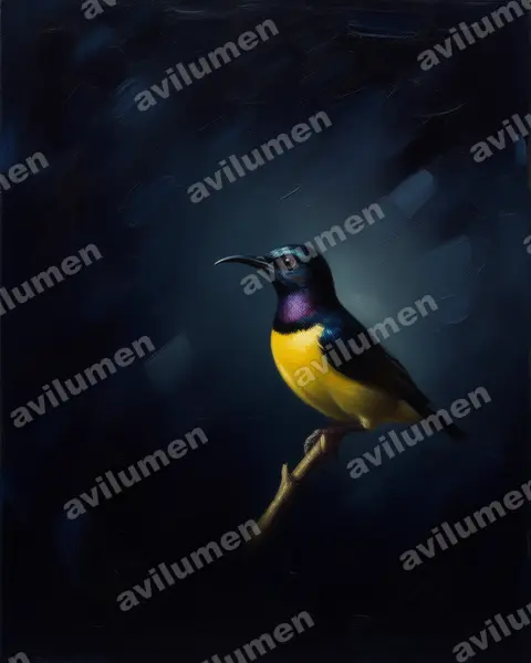 Illustration Huile : Leptocoma zeylonica (Souimanga à croupion pourpre)