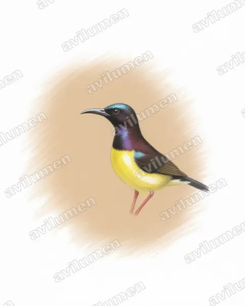 Illustration Crayon de couleur : Leptocoma zeylonica (Souimanga à croupion pourpre)
