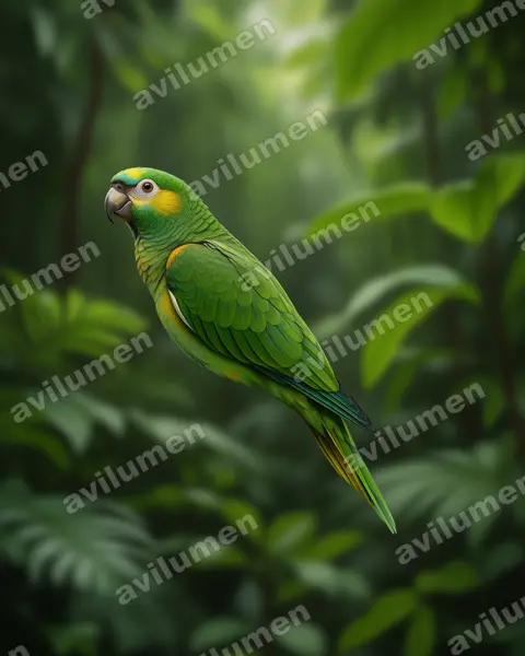 Ilustración en Realista: Leptosittaca branickii (Perico paramuno)