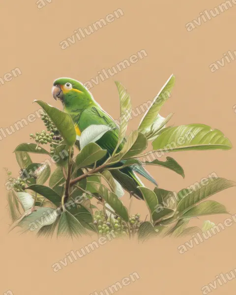 Ilustración en Lápiz de color: Leptosittaca branickii (Perico paramuno)