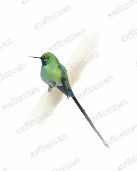 Ilustración en Acuarela: Lesbia nuna (Colibrí colilargo menor​)