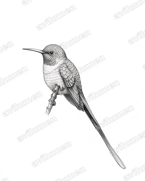 Ilustración en Tinta: Lesbia nuna (Colibrí colilargo menor​)