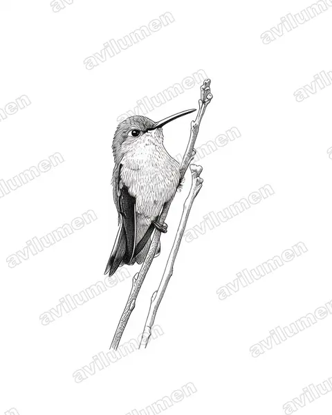 Ink illustration: Leucippus baeri (Tumbes hummingbird)