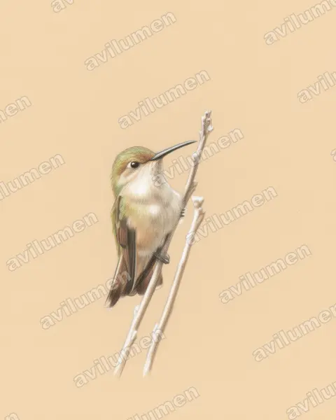 Colored pencil illustration: Leucippus baeri (Tumbes hummingbird)